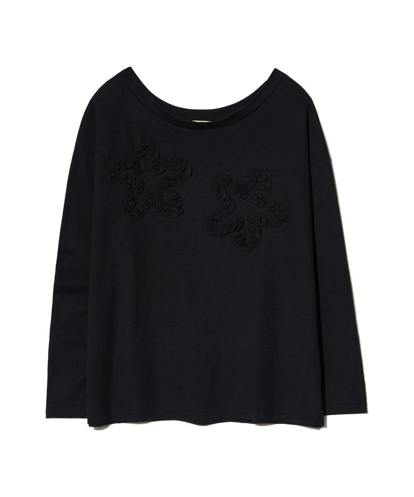 PEACE MAKER Flower Off-Shoulder Waffle Ls (Black)
