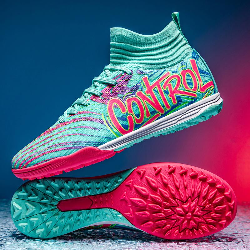 High-top football shoes, artificial turf AG spikes, leather feet, boys and girls, student training sneakers