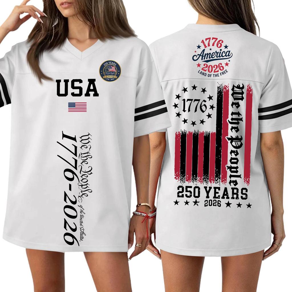 Women's Casual Fashion V-Neck Sports Independence Day Print Short Sleeve Sports T-Shirt Top