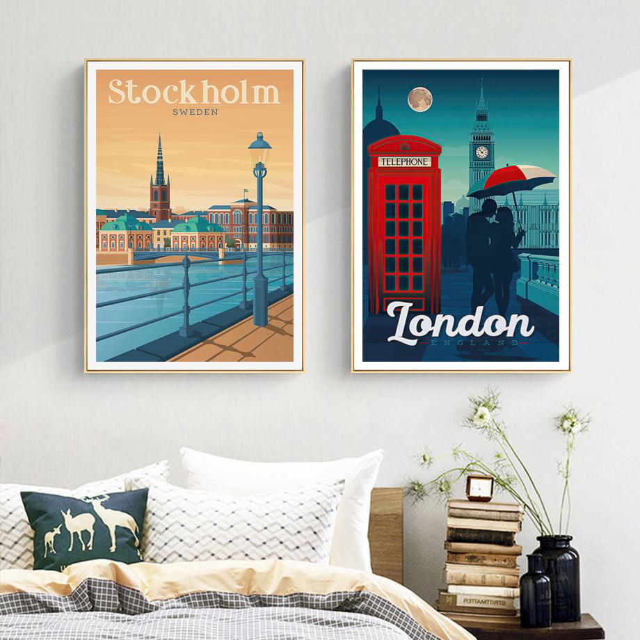 Madrid Nantes Toronto London Schweden Abstrakte nordische Wandkunst Poster und Drucke Leinwandmalerei Bilder für Wohnzimmerdekor