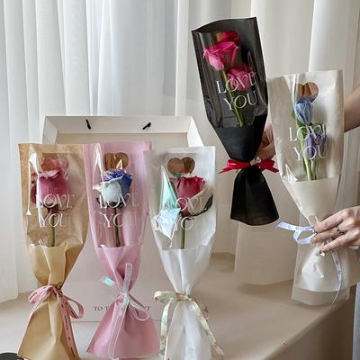 10ks Single Rose Rukávy Taška na balení květin Kytice Tašky na balení Průhledné celofánové květinové obaly na Valentýna