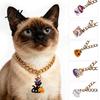 Halloween Themed Pet Accessories Chain Collar Metal Cat Collar with Witch Ghost Strong Necklace Pendant Festive Pumpkin Skull Charm for Cats