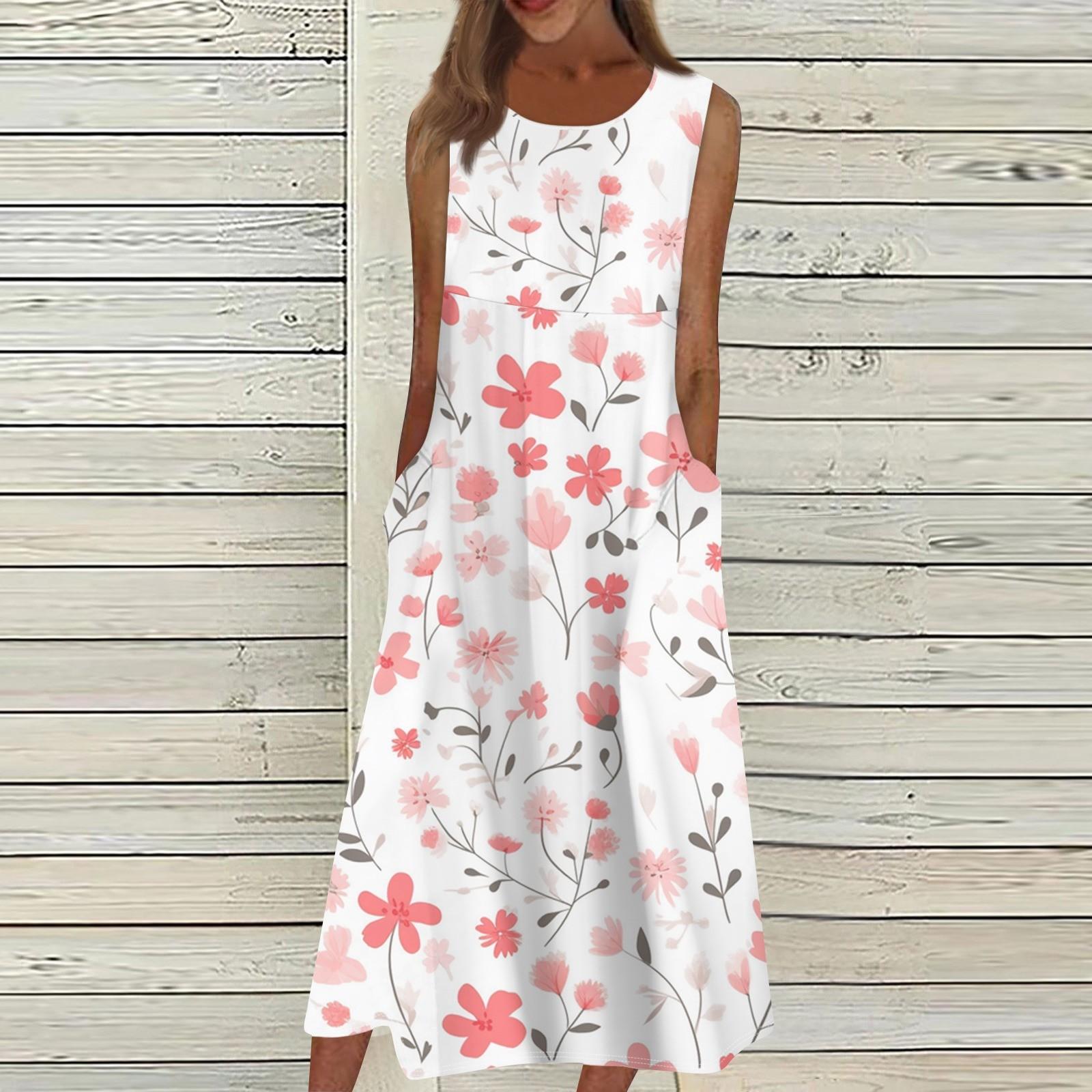 

Жен. Повседневные платья с принтом Круглый вырез Классический Классический На открытом воздухе Повседневные Без рукавов Свободные платья XXL