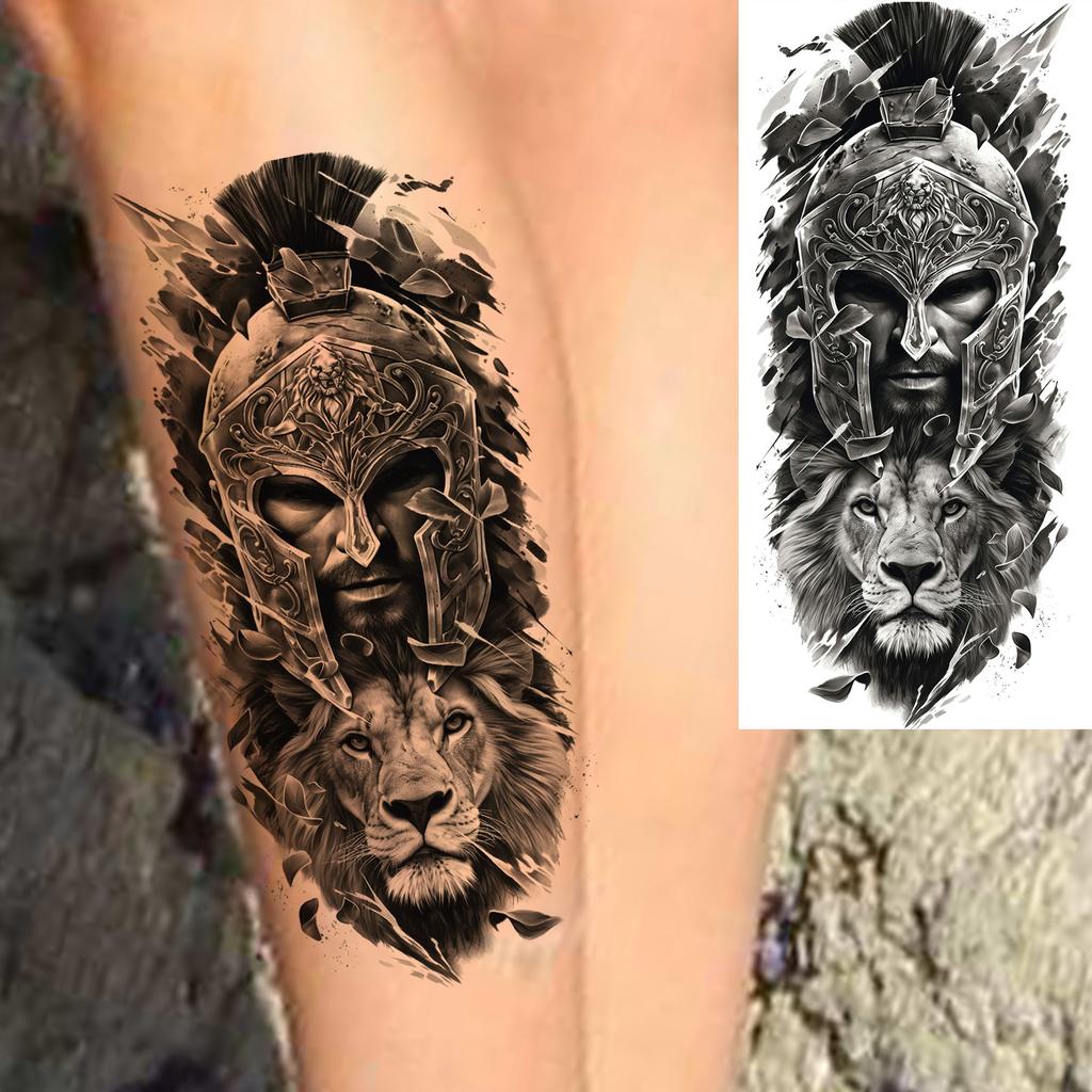 1 Vel Cool Krijger Gladiator Tijdelijke Tatoeages Voor Mannen Vrouwen Realistisch Wolf Leeuw Waterdicht Nep Tatoeage Lichaam Arm Kunst Sticker