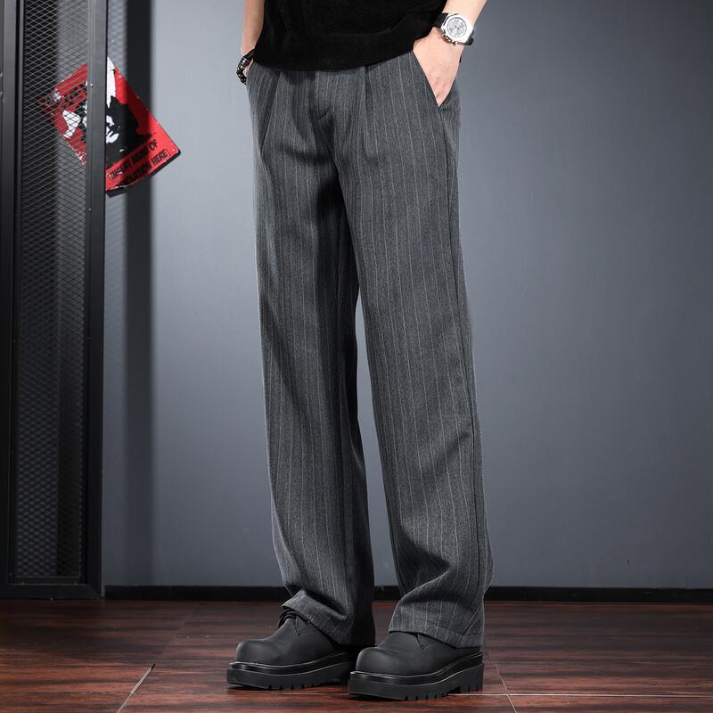 JIELEINUO Men's Old Money Style Striped Loose Straight-Leg Trousers