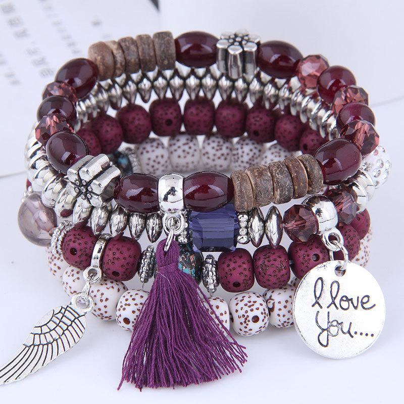 DIEZI Multicolor Acrylic Crystal Beads Strand Bracelets For Women Girls Men Tassel Wing Elastic Rope Bracelet Pulseira Feminina