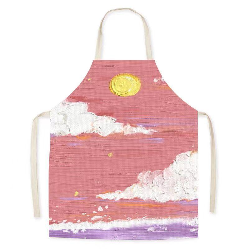 Oil Painting Landscape Sleeveless Linen Adult Children'S Apron Kitchen Hotel Essential Studio Baking Room Pottery Dress