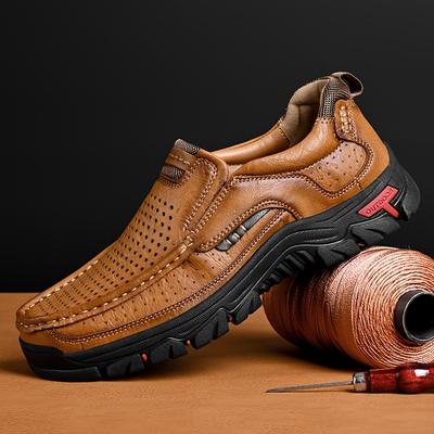 Didelio dydžio vyriški kvėpuojantys susiūti vintažinio stiliaus vienspalviai slip-on loafer tipo batai, patogūs, neslystantys, ilgaamžiai guminiai padai, vaikščiojimo batai