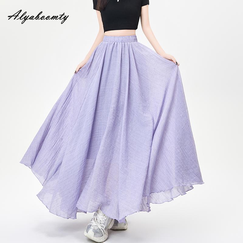 

Юбка макси длинная женская в корейском стиле летне-осенняя с высокой талией черная белая фиолетовая зеленая голубовато-серая абрикосовая юбка хлопок лен мягкая женственная юбка One Size