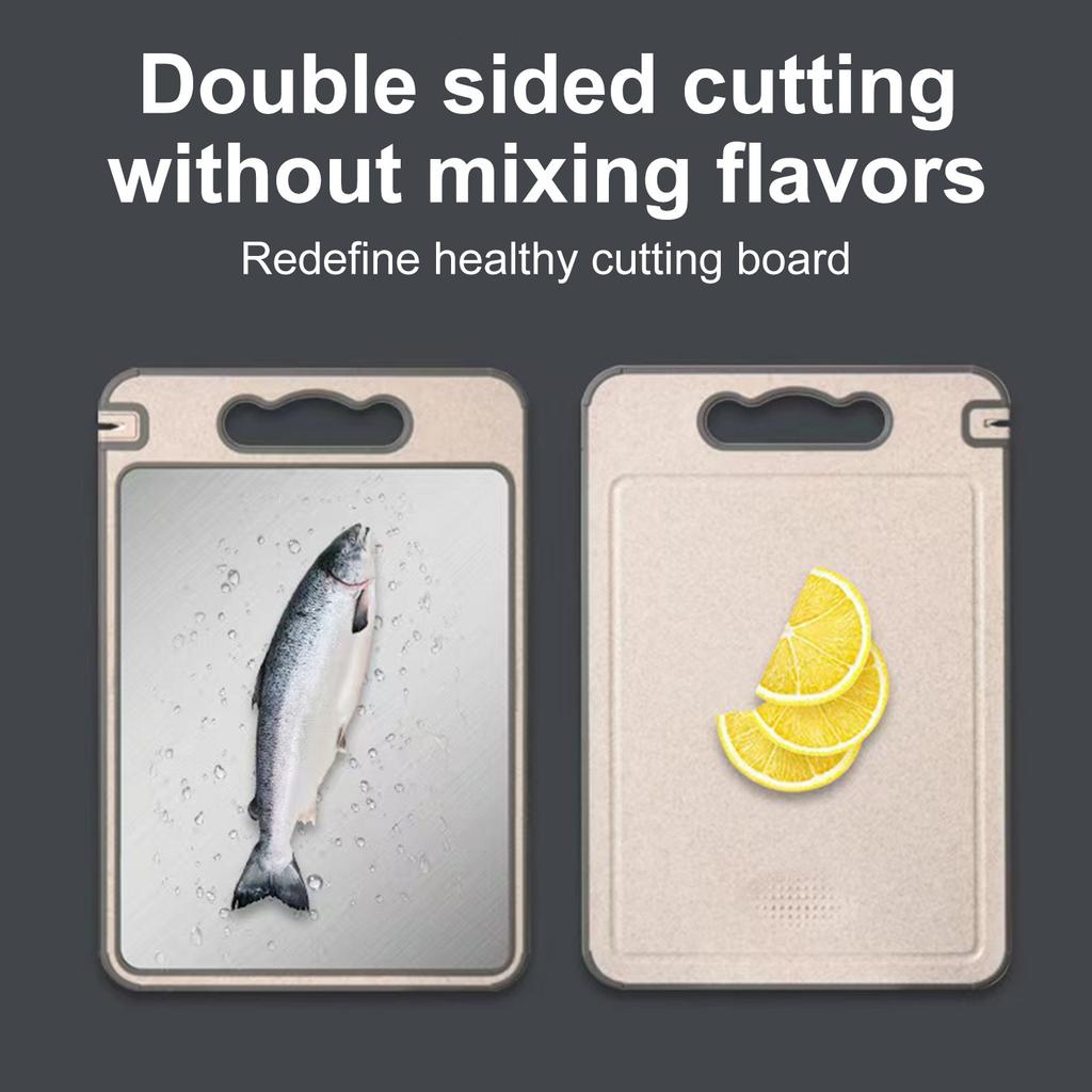 Double Sided Cutting Board, Stainless Steel Multi-Purpose Cutting Boards For Chopping Meat/Vegetables/, With Juice Grooves & Handle