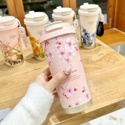 New 500ml Insulated Mug Large Capacity Double-layer Coffee Cup Stainless Steel Leakproof Straw Cup Travel
