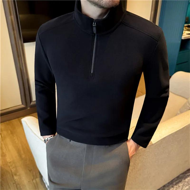 Autumn Winter Men's Thick Fleece Sweatshirts Solid Color Warm Half Zipper Pullover Tops Men Stand Collar Sports Full Sweatshirt