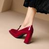 Spring New Square Headed Lacquer Leather Women's Single Shoes with Thick Heels Waterproof Platform Cover Feet  Shoes