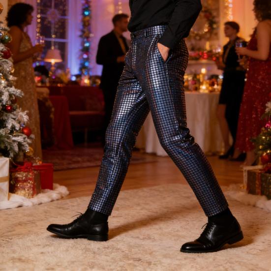 Calças de Terno Lantejoulas Masculinas Brilhantes Perna Reta Calças Disco Brilhantes para Festa Performance de Rua Palco Boate Dança