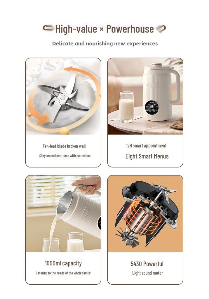 110V-220V Automatic Soy Milk Maker, No-Cook, No-Filter, Multi-Functional for 3-4 People