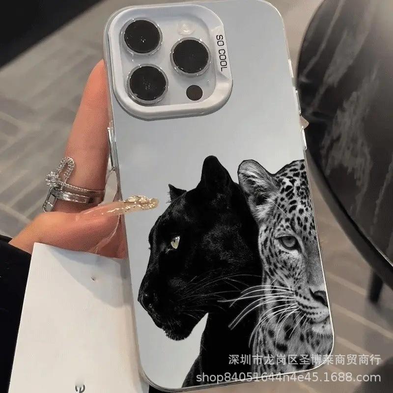Black and White Leopard for Apple 15 Color Silver iPhone14Pro Creative 11promax Matte 16 Protective Case 17