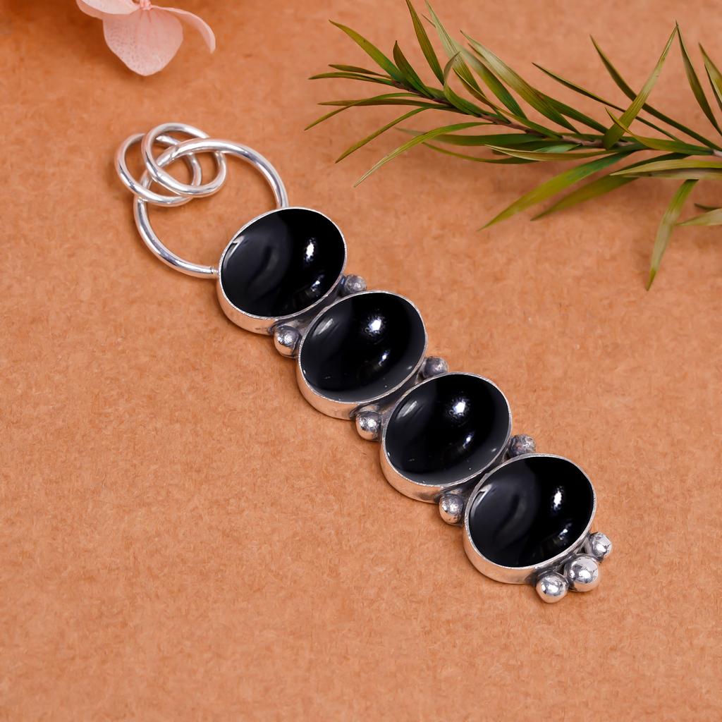 Black Onyx - Brazil Gemstone 925 Sterling Silver Pendant V8935, Black Pendant, Oval Pendant, Valentin's Day Gift, Gift For Her, Birthday Gift, Handmad