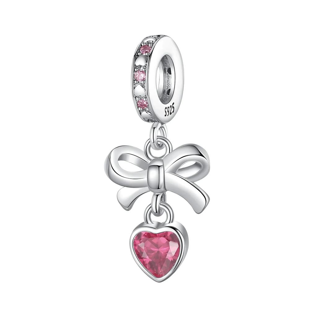 Silberrosa Serie Zirkonium Herzförmiger Perlenanhänger Süßes Paar Passend für Original Armband Für Frauen Charm Schmuck Geschenk