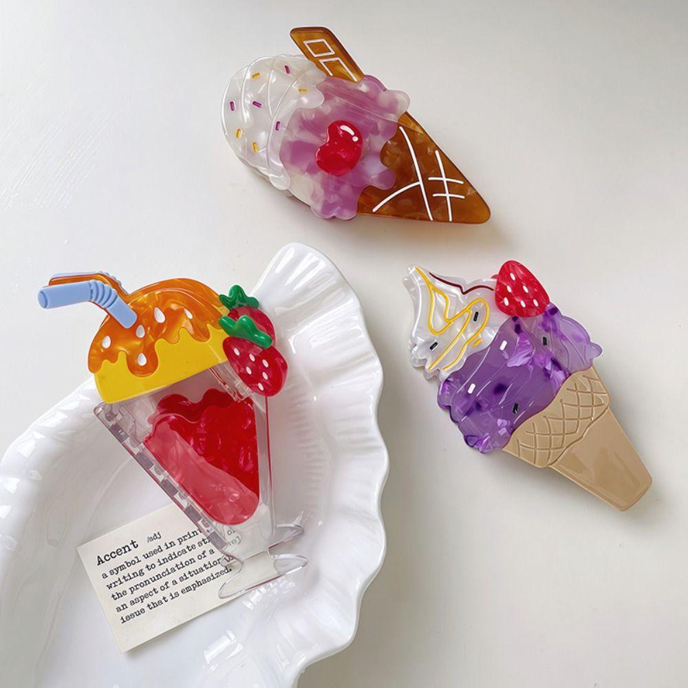 Sweet Ice-cream Cone Hair Claw Cute Delicious Food Claw Clip Lovely Ice Cream Shark Clip  Daily