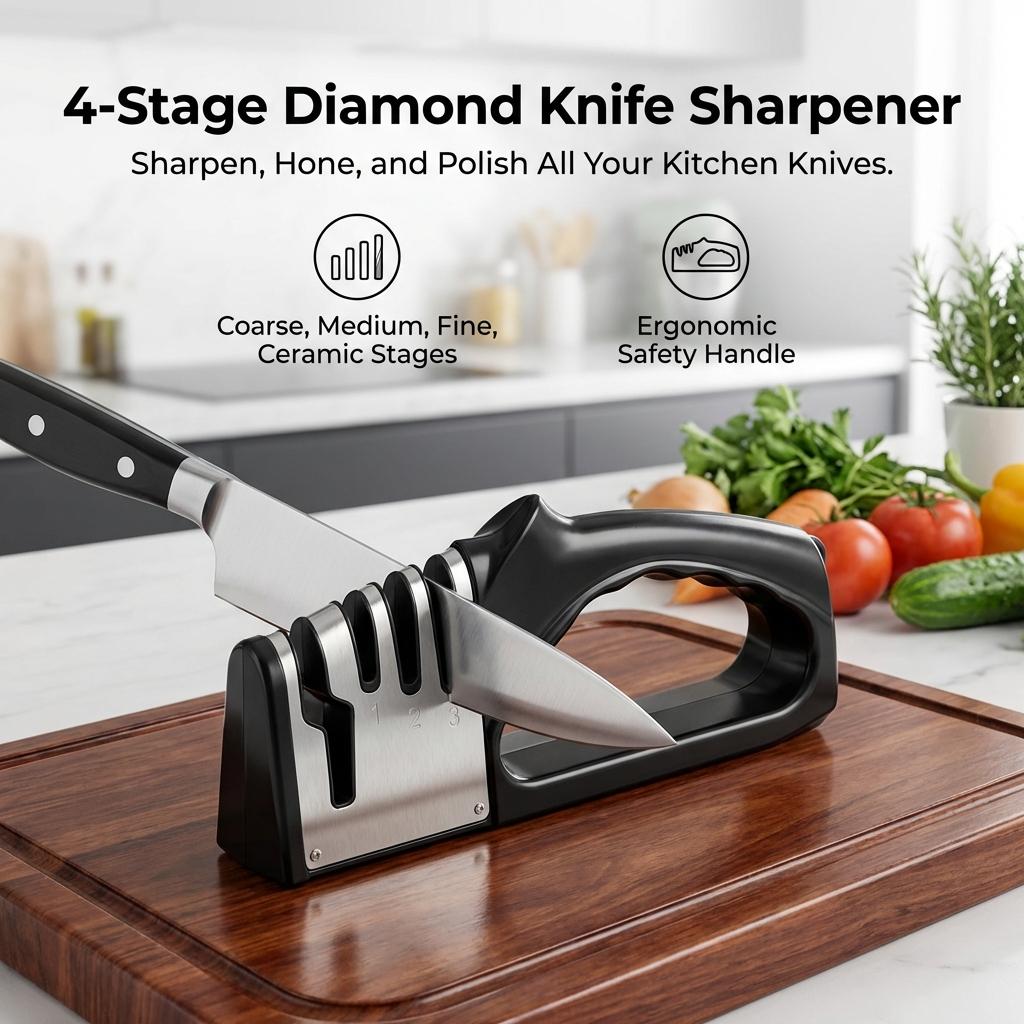 Diamond Four-Stage Knife Sharpener Durable And Comfortable For Home Kitchen Use
