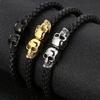 Punk Rock Charm Genuine Leather Wrap Man Bracelet Skull Men Bangle Stainless Steel Magnetic Clasp Birthday Gift for Boyfriend