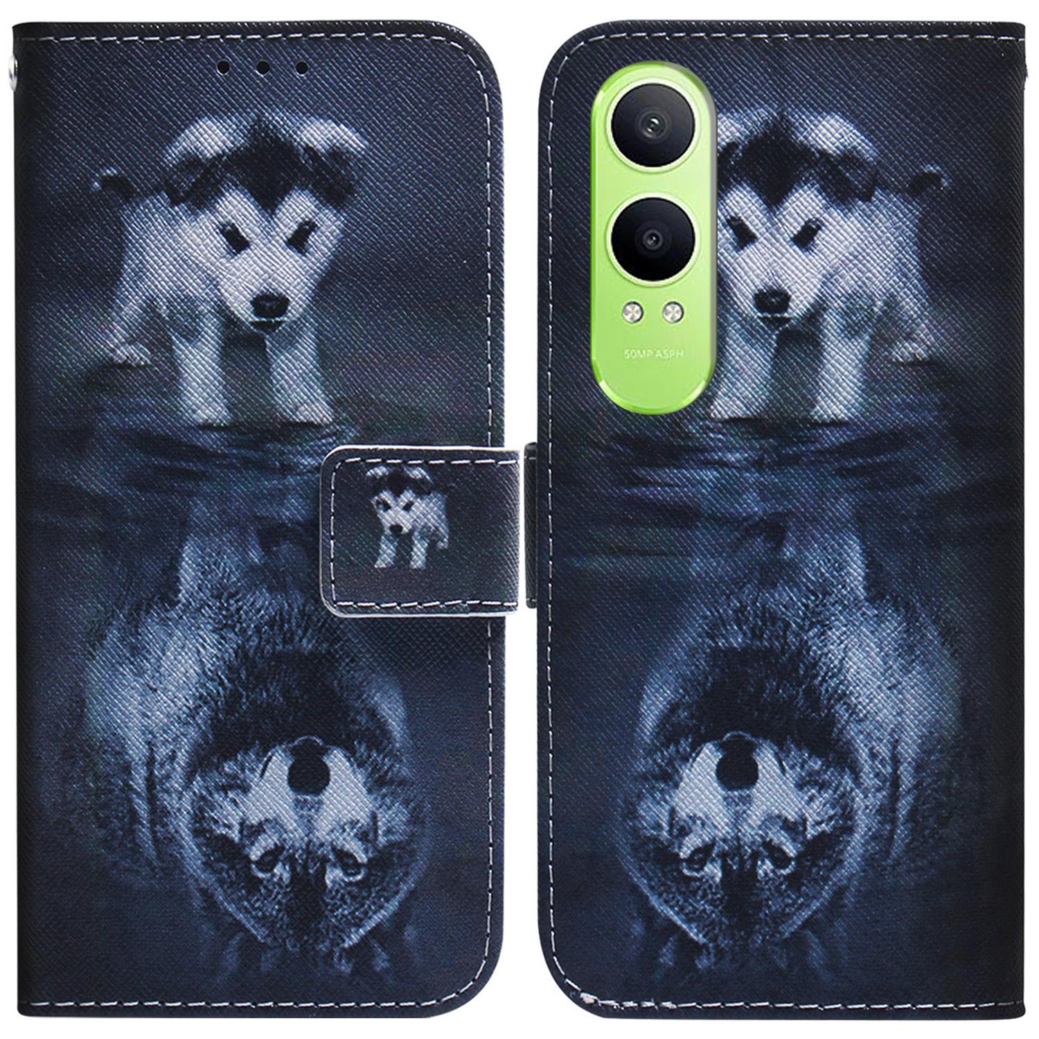 

For OnePlus Nord CE4 Lite 5G Wallet Case Pattern Print Leather Phone Cover Dog and Wolf