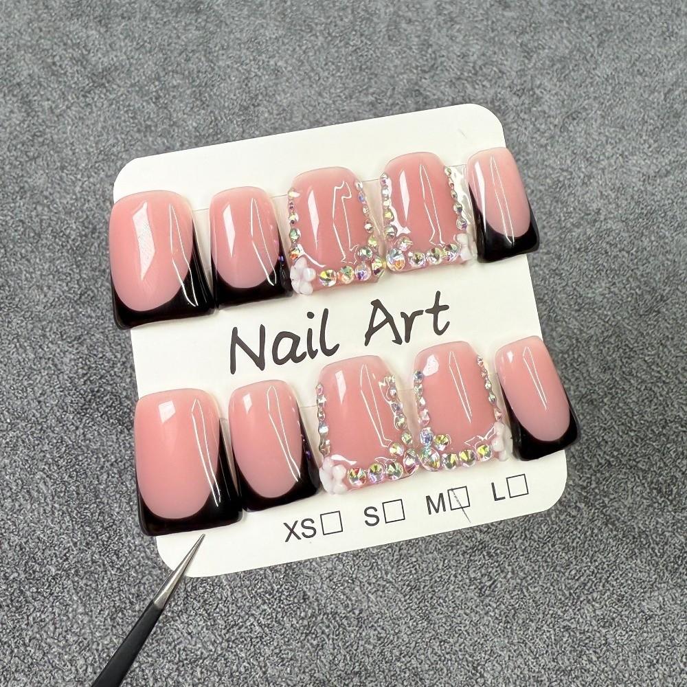 Pink Color False Nails Short Length Nail Art Sweet Duckbill Nails  Wearable Nails S-C