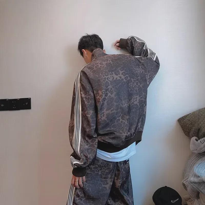 Men's Retro Leopard Print Sports Jacket - Trendy Spring/Autumn Zipper Striped Casual Wear