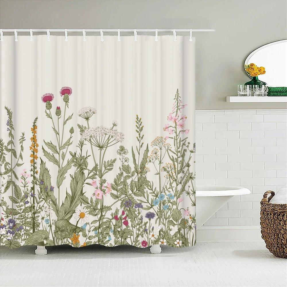 3D Printed Shower Curtains Tree Leaf Flower Plant Bathroom Curtain Waterproof Fabric Curtains Polyester Bath Screen