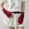Red Knitted Arm Cover Hip-Hop Long Fingerless sleeves Stretchy Elbow Decoration Thumb Hole Gloves Teens Cosplay