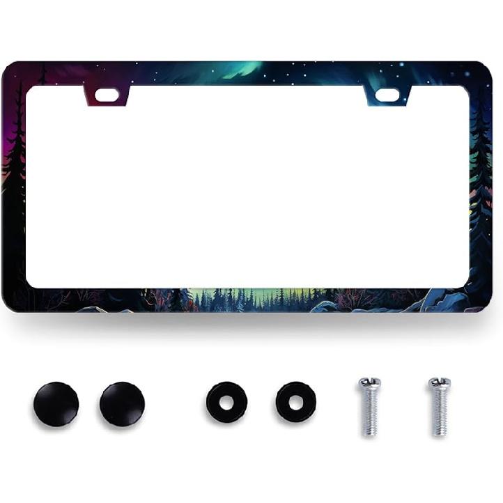 Pink Flamingo License Plate Frame Beautiful Glitter Animal License Plate Holder For Car Decorative Stainless Steel Colorful License Plate Flamingos