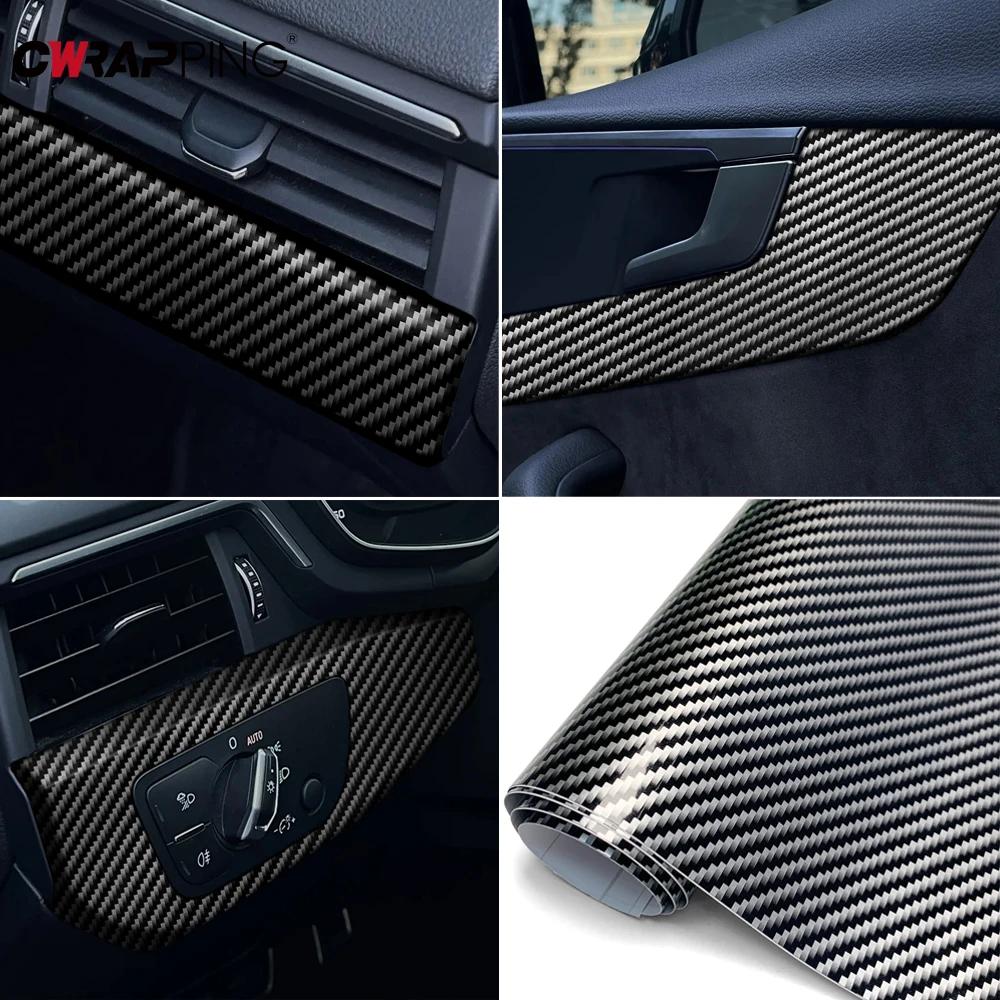 2D Glossy Carbon Fiber Wrap Black Silver Color Change Vinyl Films Car Wrap Film Auto Sticker Bubble Free Decal Auto Accessories