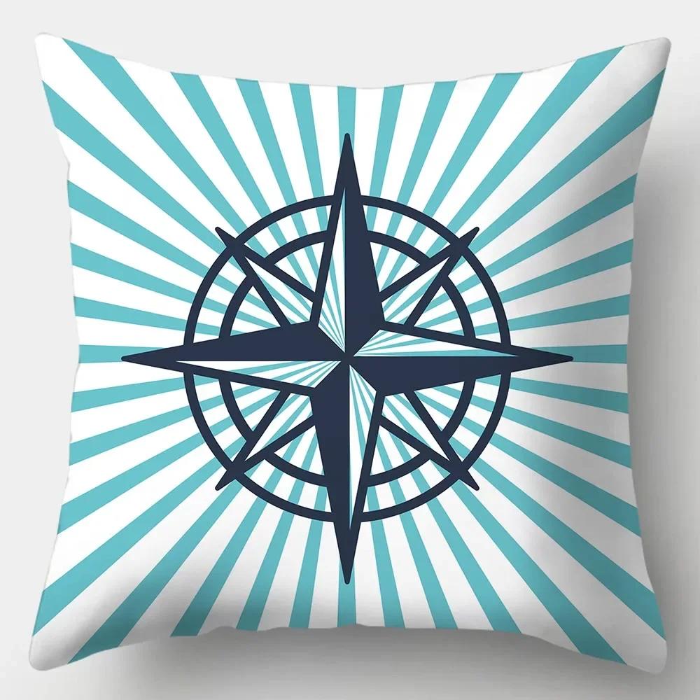 Home Decor Sailor Style Pillowcase Square Sofa  Marine Theme Printed Cushion Cover for Bedroom Living Room X