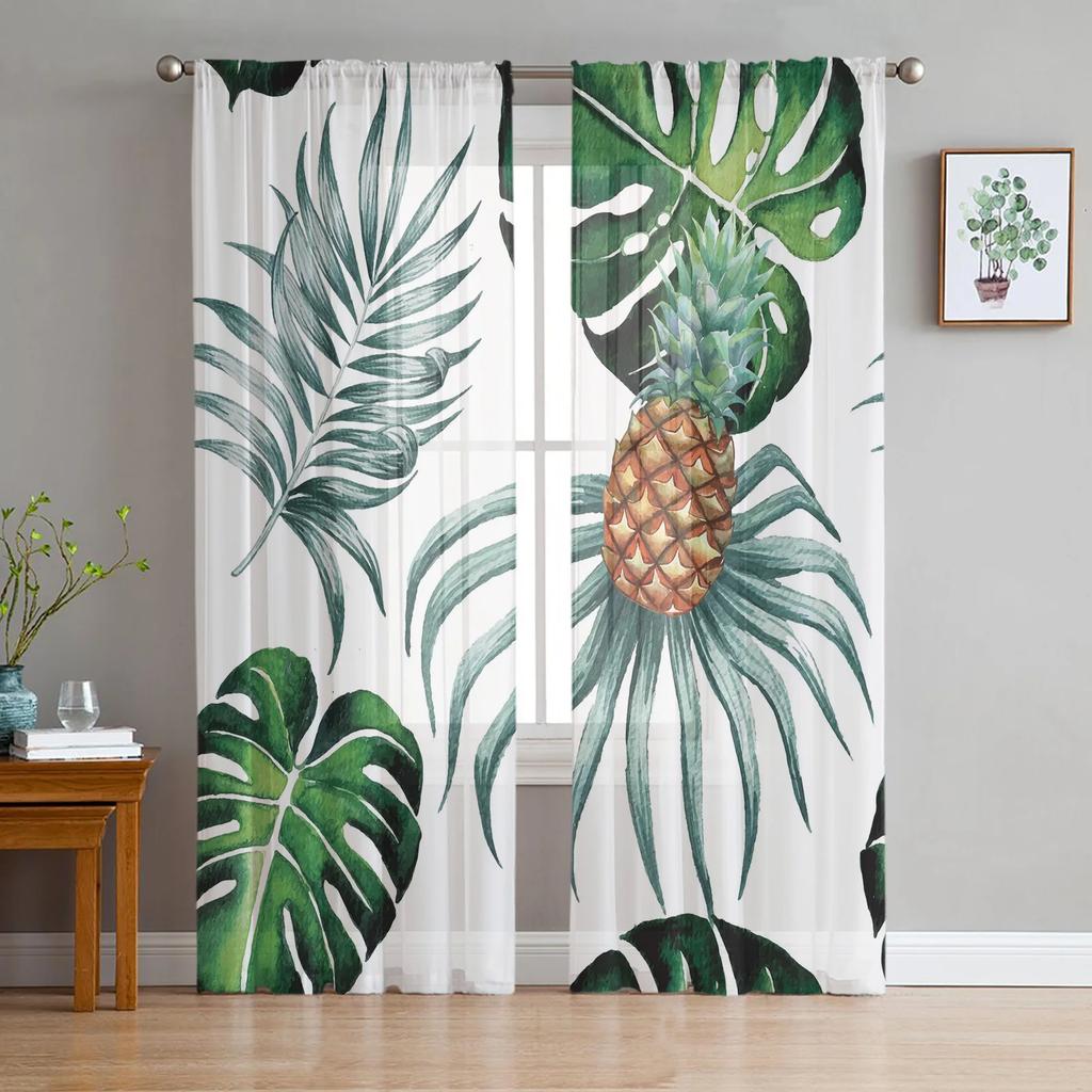 Yellow Pineapple Fruit Flower Tulle Curtains Living Room Bedroom Decoration Transparent Chiffon Voile Window Curtain Light Filtering For Polyester
