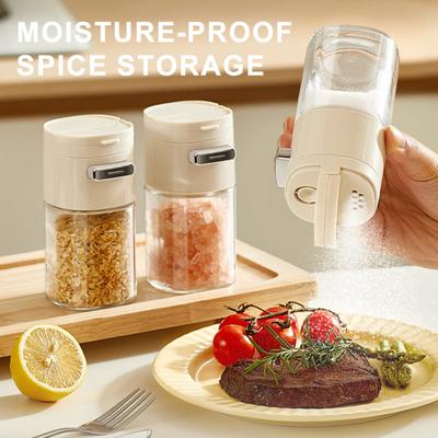 2-in-1 Glas Salz-Gewürzspender mit Druckknopf-Portionskontrolle, luftdicht, 180ml, für Gewürze