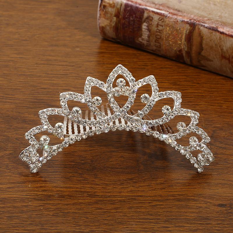 New Children's Crown Rhinestone Hair Accessories Princess Crown Girl's Birthday Alloy Comb Girl's Crown Tiara