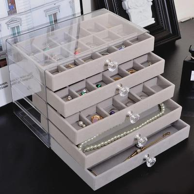 5-lagige transparente PET-Schmuckschatulle mit Samtfutter für Armbänder, Ringe, Ohrringe und Halsketten