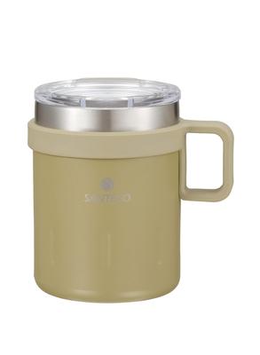 CB Japan Tasse mit Deckel, Vakuumisoliert, Edelstahl, doppelwandig, Beige, 350ml, Hält warm oder kalt, KEMI Tasse, SANTECO