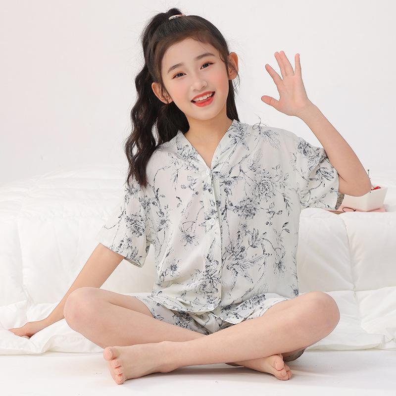 Kids' Thin Cotton Silk Summer Pajamas Set for Boys & Girls - Home Wear for Middle & Older Children