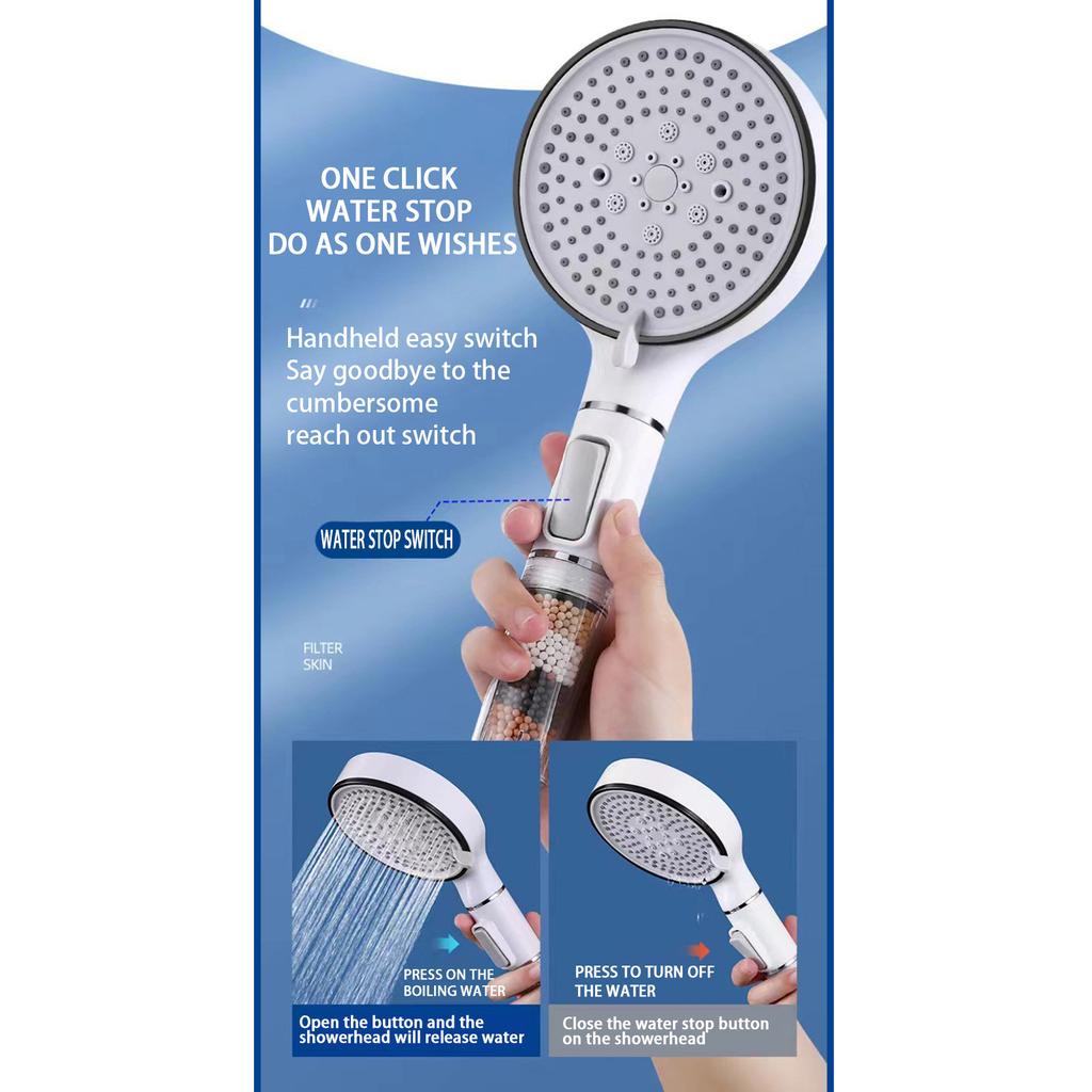 Cabezal de ducha con filtro de mano, modo de rociado de alta presión, cabezal de ducha con filtro, suavizador de agua por etapas, filtros de perlas para eliminar agua dura
