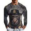 Heren casual herfst- en winterprint T-shirt met lange mouwen en ronde hals