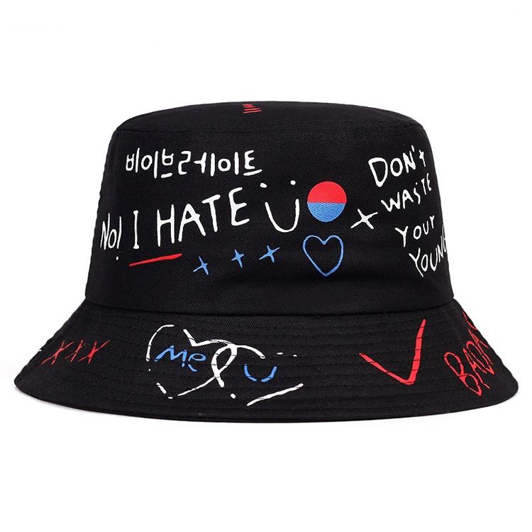 Reversible Graffiti Heart Bucket Hat Small Batch Custom Printed Embroidered Logo Fisherman Hat Stable Supply 56-58cm чёрный