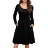 Ladies' Casual Round Neck Long Sleeved Dress Color Loose Waist Pleated Dress