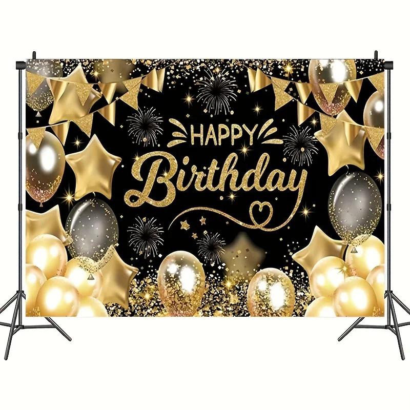 1 piece, 2D flat design, 1 black and gold birthday party decorative background, suitable for party birthday decorations, wsj