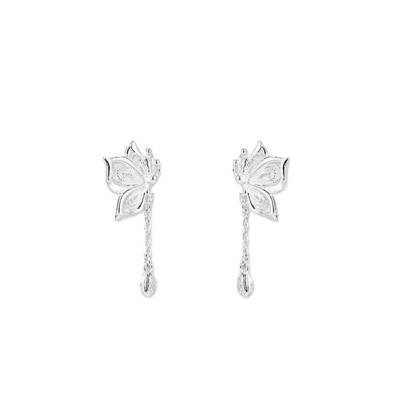 Hollow Lotus Seed Butterfly Tassel Earrings: Women's New Chinese Style, Luxurious Summer 2025 Niche Design.