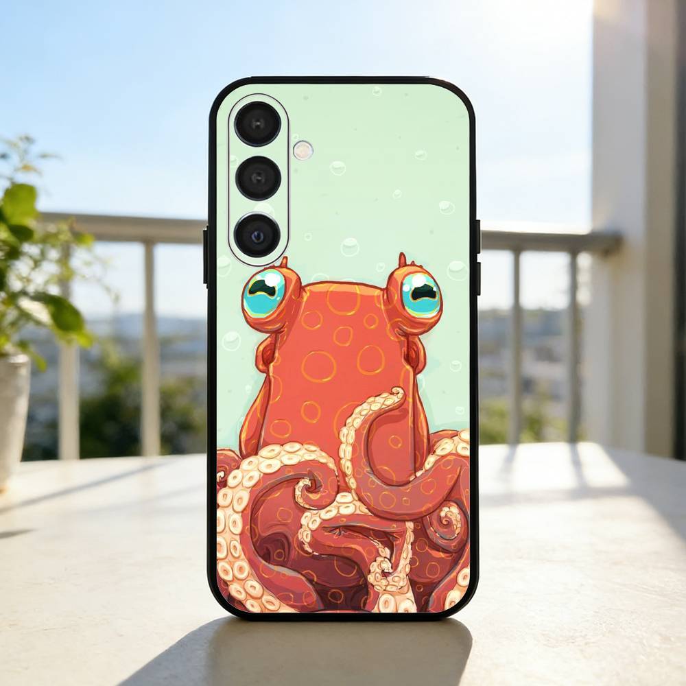 O-Octopus S-Sea Animals O-Ocean  Phone Case For Samsung  A73,72,71,53,52,51,22,91,80, Soft Black Cover