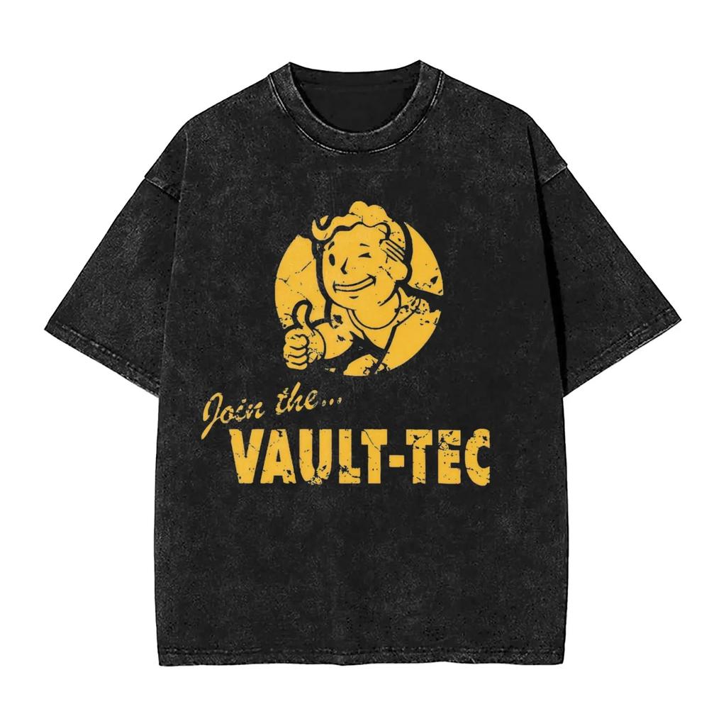2026 Washed T Shirt Join The Vaults Fallouts Tec Hip Hop Fashion T-Shirt Oversized Streetwear Cotton Print Tops T Shirt for Men Women