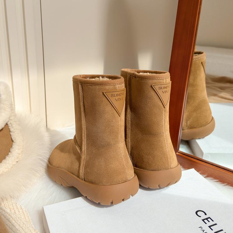 Winter Kuhfellwolle warm kurze Schneestiefel Damen verdicktes Samt rutschfestes Leder Baumwolle kurze Stiefel
