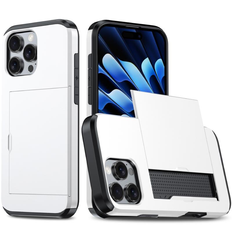 Carteira Push Pull Slot para Cartão Capa de Telefone de Cor Sólida Luxuosa Para iPhone 16 Pro Max E 14 11 12 13 15 Pro Max Mini Bumper Capa Traseira