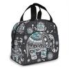 Indian African Lotus Ethnic Elephant Lunch Bag Insulated Lunch Box Cooler Tote for Picnic Camping Work Travel